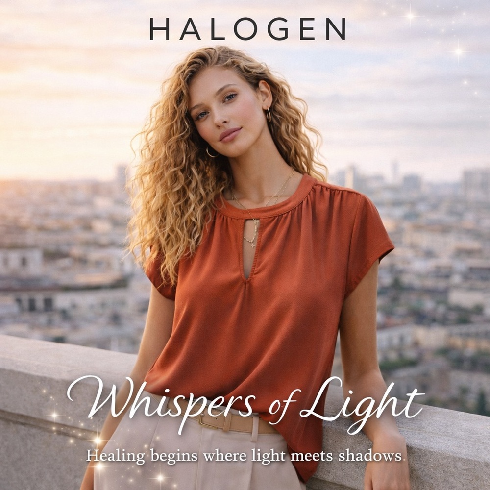 🍂 Halogen Rust Crepe Blouse – Keyhole Neckline | Size L